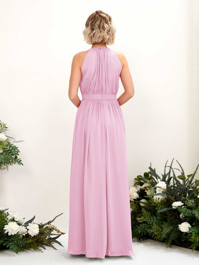 Carlyna Robe Trapèze Longueur ras du sol Col rond Mousseline Robes de demoiselle d'honneur Rose Bonbon #couleur_rose-bonbon