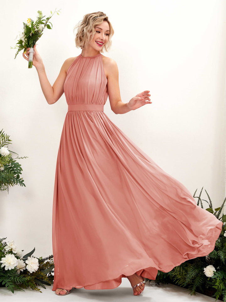 Carlyna Robe Trapèze Longueur ras du sol Col rond Mousseline Robes de demoiselle d&