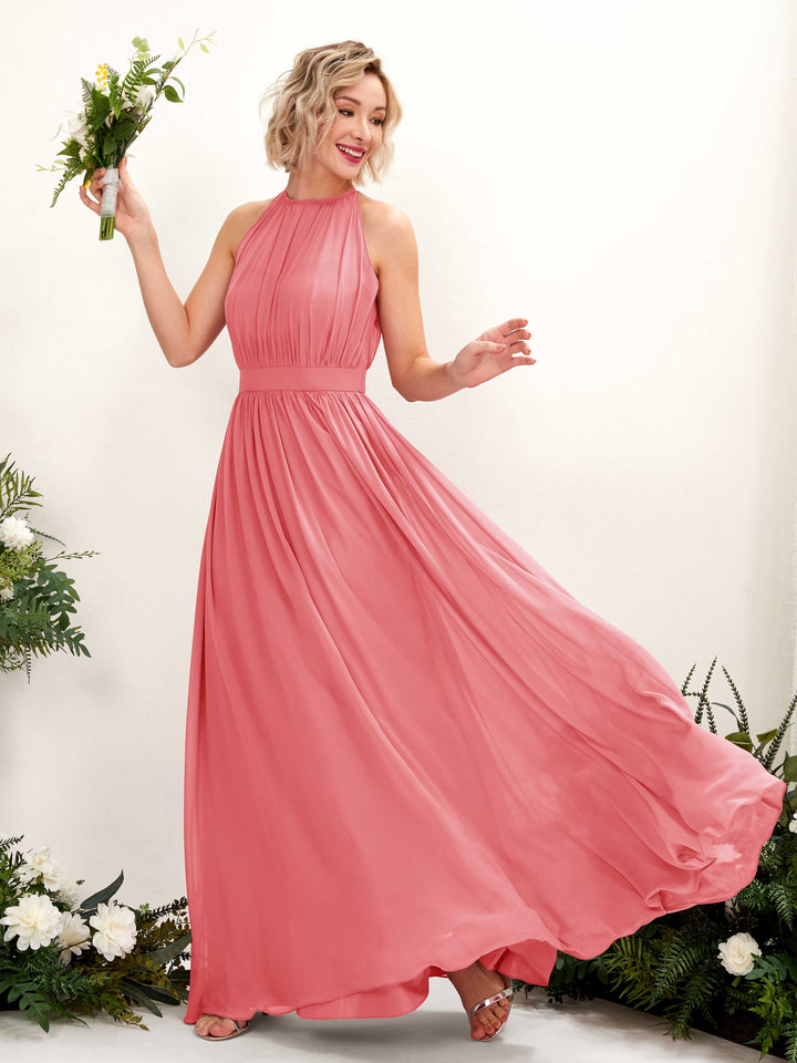 Carlyna Robe Trapèze Longueur ras du sol Col rond Mousseline Robes de demoiselle d&