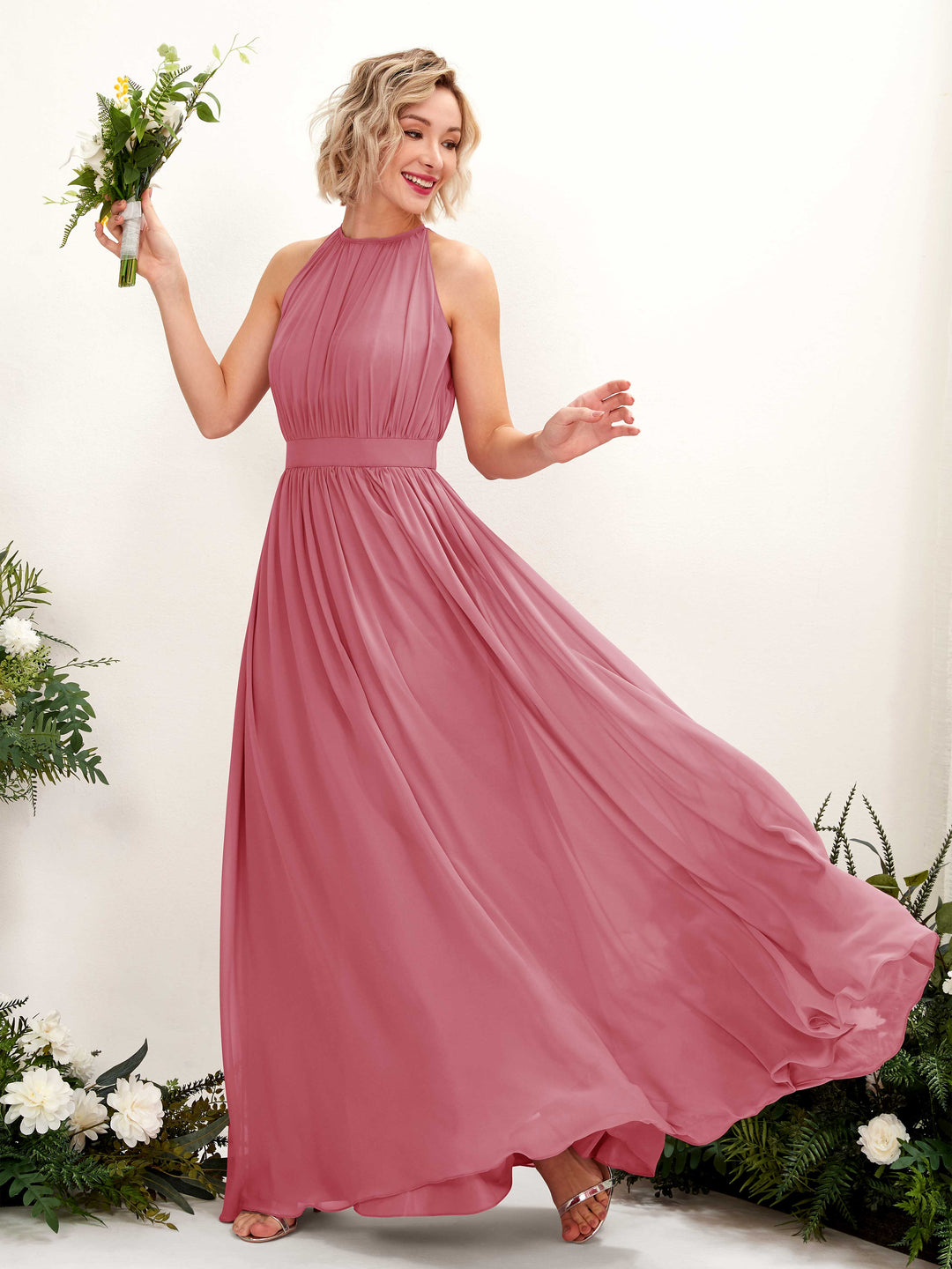 Carlyna Robe Trapèze Longueur ras du sol Col rond Mousseline Robes de demoiselle d&