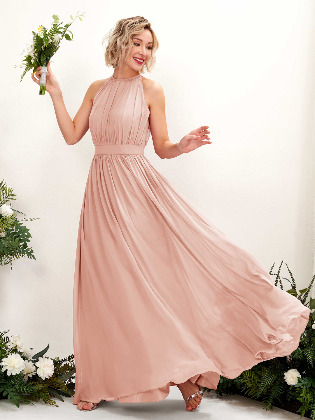 Carlyna Robe Trapèze Longueur ras du sol Col rond Mousseline Robes de demoiselle d&