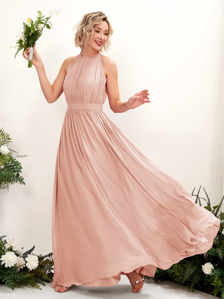 Carlyna Robe Trapèze Longueur ras du sol Col rond Mousseline Robes de demoiselle d&