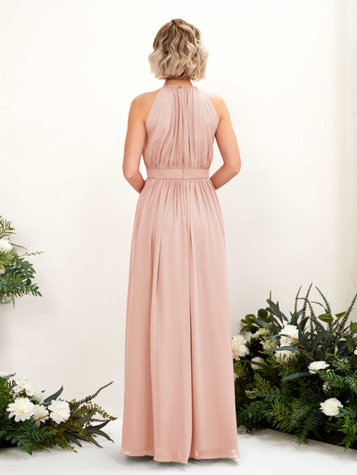 Carlyna Robe Trapèze Longueur ras du sol Col rond Mousseline Robes de demoiselle d'honneur Rose Perle #couleur_rose-perle