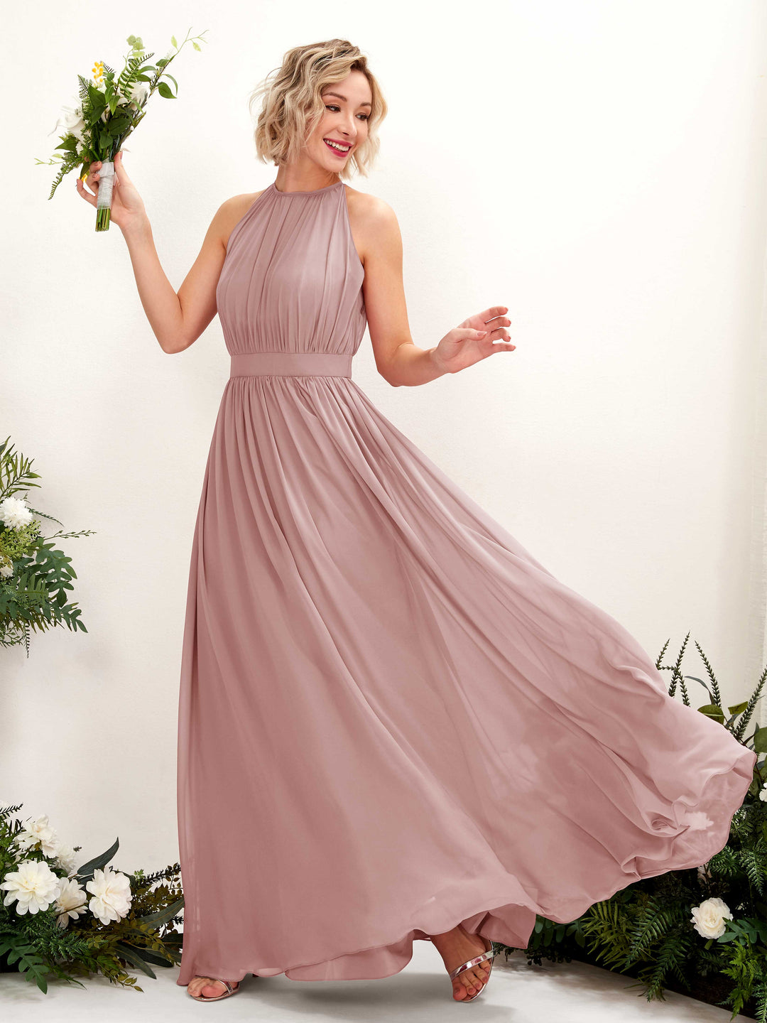 Carlyna Robe Trapèze Longueur ras du sol Col rond Mousseline Robes de demoiselle d&