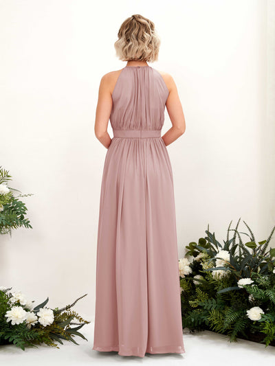 Carlyna Robe Trapèze Longueur ras du sol Col rond Mousseline Robes de demoiselle d'honneur Rose Poussiéreux #couleur_rose-poussi-reux