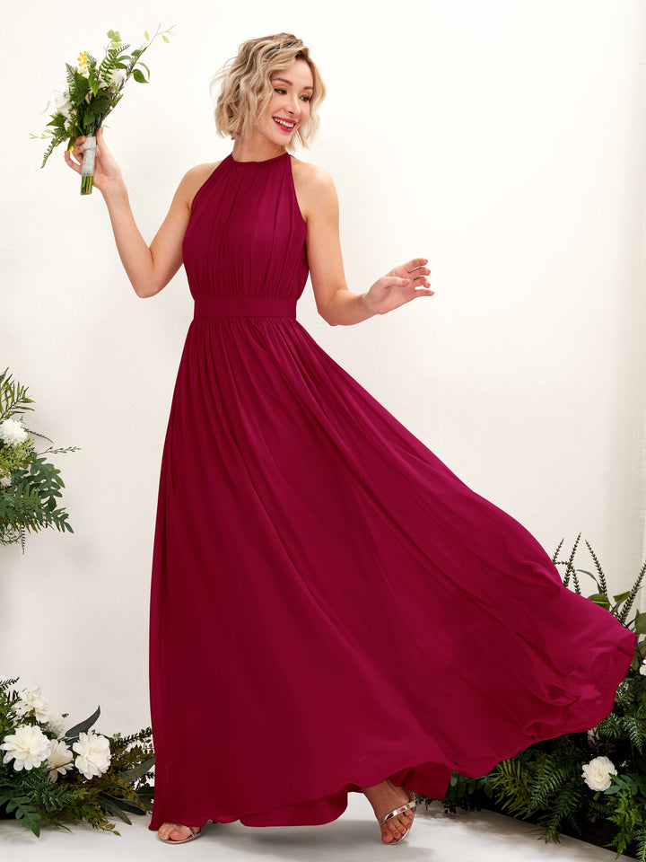 Carlyna Robe Trapèze Longueur ras du sol Col rond Mousseline Robes de demoiselle d&