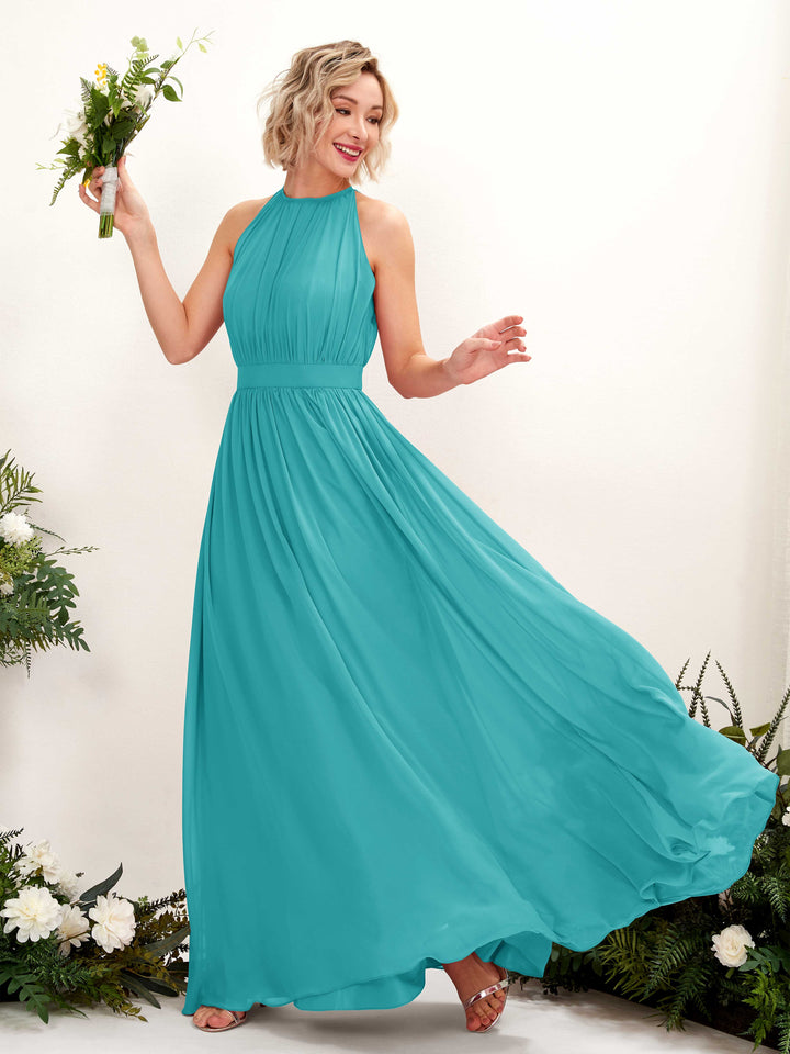 Carlyna Robe Trapèze Longueur ras du sol Col rond Mousseline Robes de demoiselle d&
