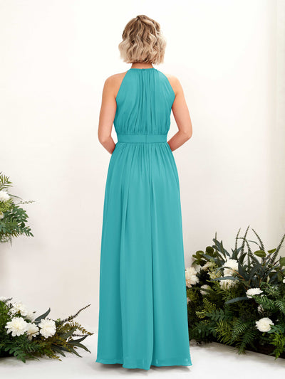 Carlyna Robe Trapèze Longueur ras du sol Col rond Mousseline Robes de demoiselle d'honneur Turquoise #couleur_turquoise