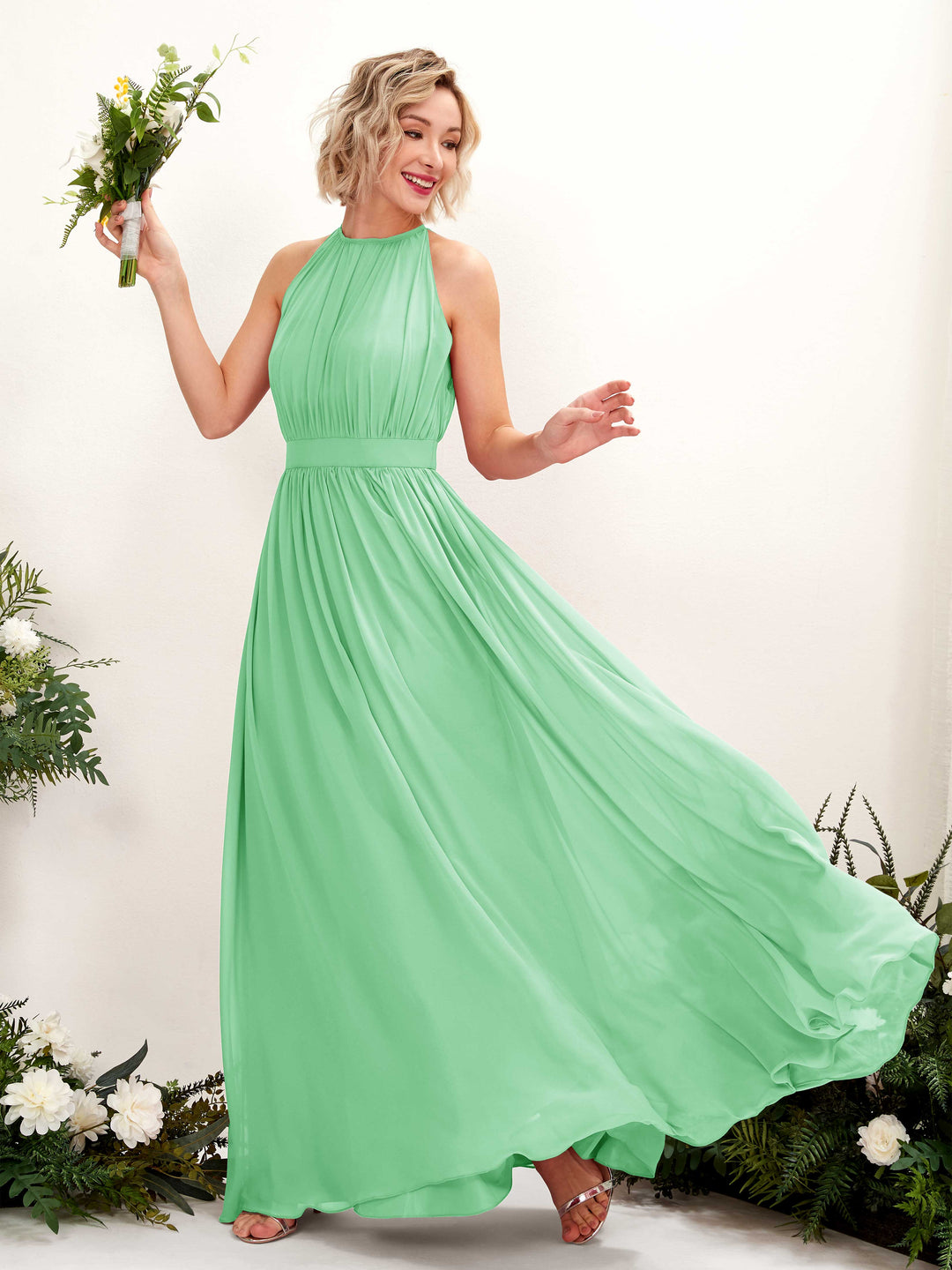 Carlyna Robe Trapèze Longueur ras du sol Col rond Mousseline Robes de demoiselle d&