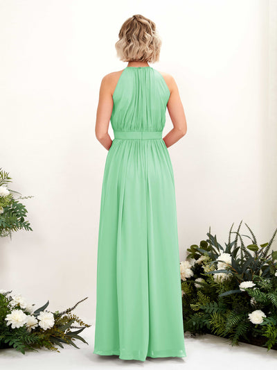 Carlyna Robe Trapèze Longueur ras du sol Col rond Mousseline Robes de demoiselle d'honneur Vert Menthe #couleur_vert-menthe