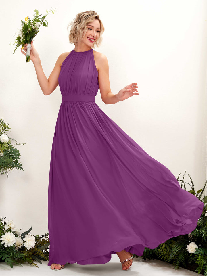 Carlyna Robe Trapèze Longueur ras du sol Col rond Mousseline Robes de demoiselle d&