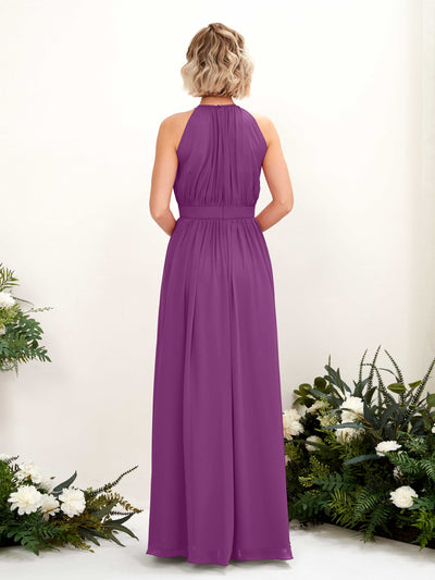 Carlyna Robe Trapèze Longueur ras du sol Col rond Mousseline Robes de demoiselle d'honneur Violet #couleur_violet