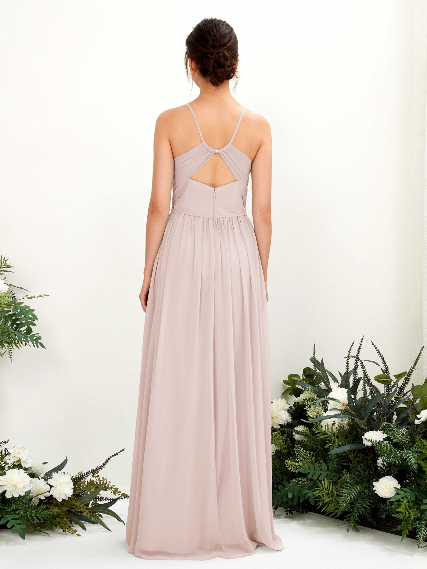 Carlyna Robe Trapèze Longueur ras du sol Col V Bretelles spaghetti Biscotti #couleur_biscotti
