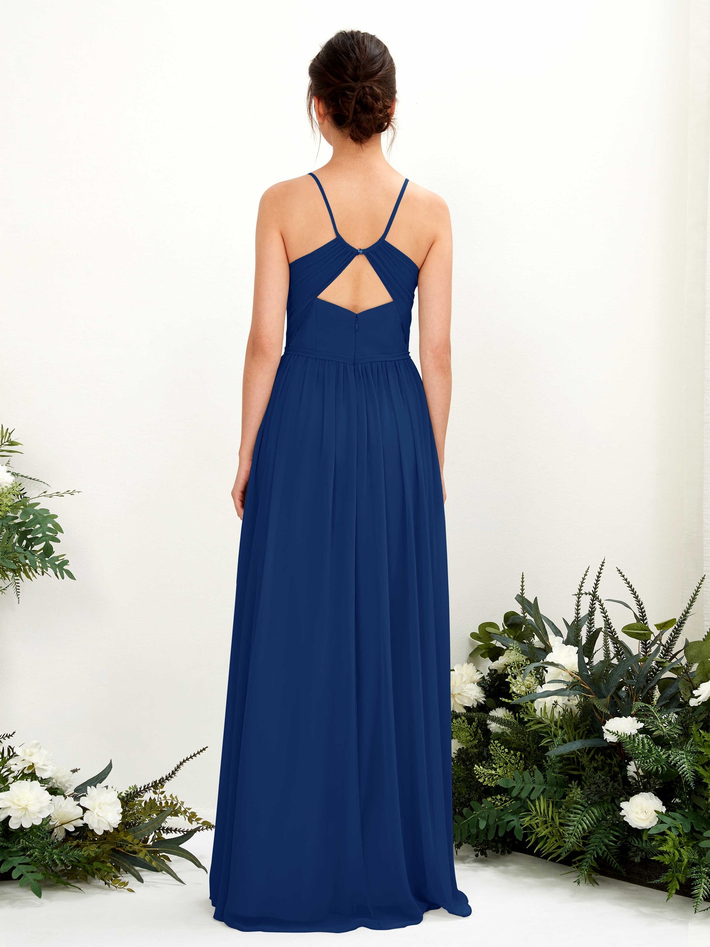 Carlyna Robe Trapèze Longueur ras du sol Col V Bretelles spaghetti Bleu Roi #couleur_bleu-roi