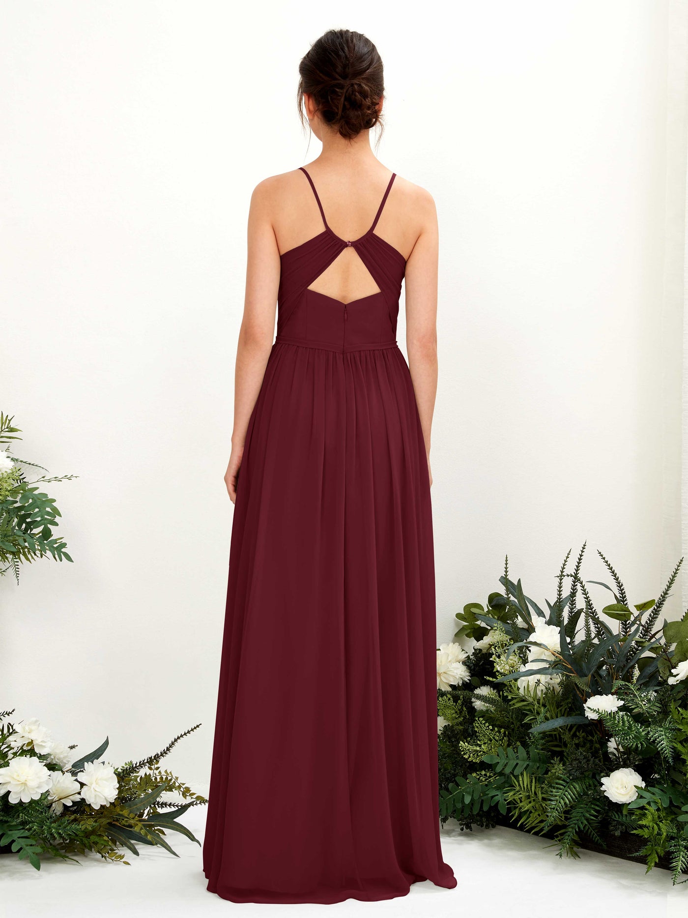 Carlyna Robe Trapèze Longueur ras du sol Col V Bretelles spaghetti Bordeaux #couleur_bordeaux