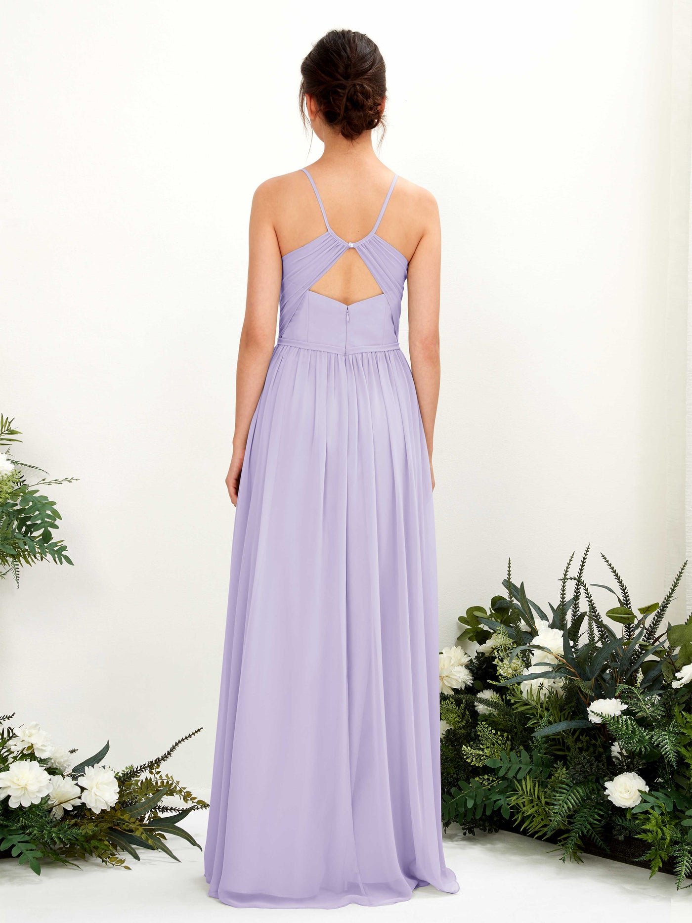 Carlyna Robe Trapèze Longueur ras du sol Col V Bretelles spaghetti Lilas #couleur_lilas