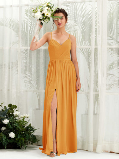 Carlyna Robe Trapèze Longueur ras du sol Col V Bretelles spaghetti Mangue #couleur_mangue