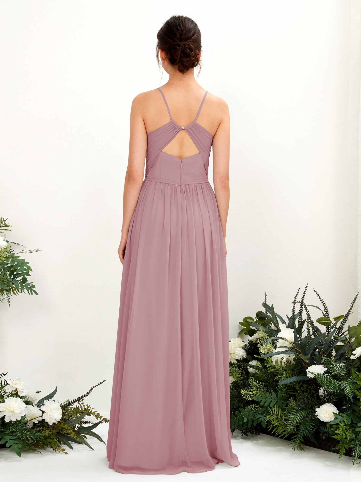 Carlyna Robe Trapèze Longueur ras du sol Col V Bretelles spaghetti Mauve Vintage #couleur_mauve-vintage