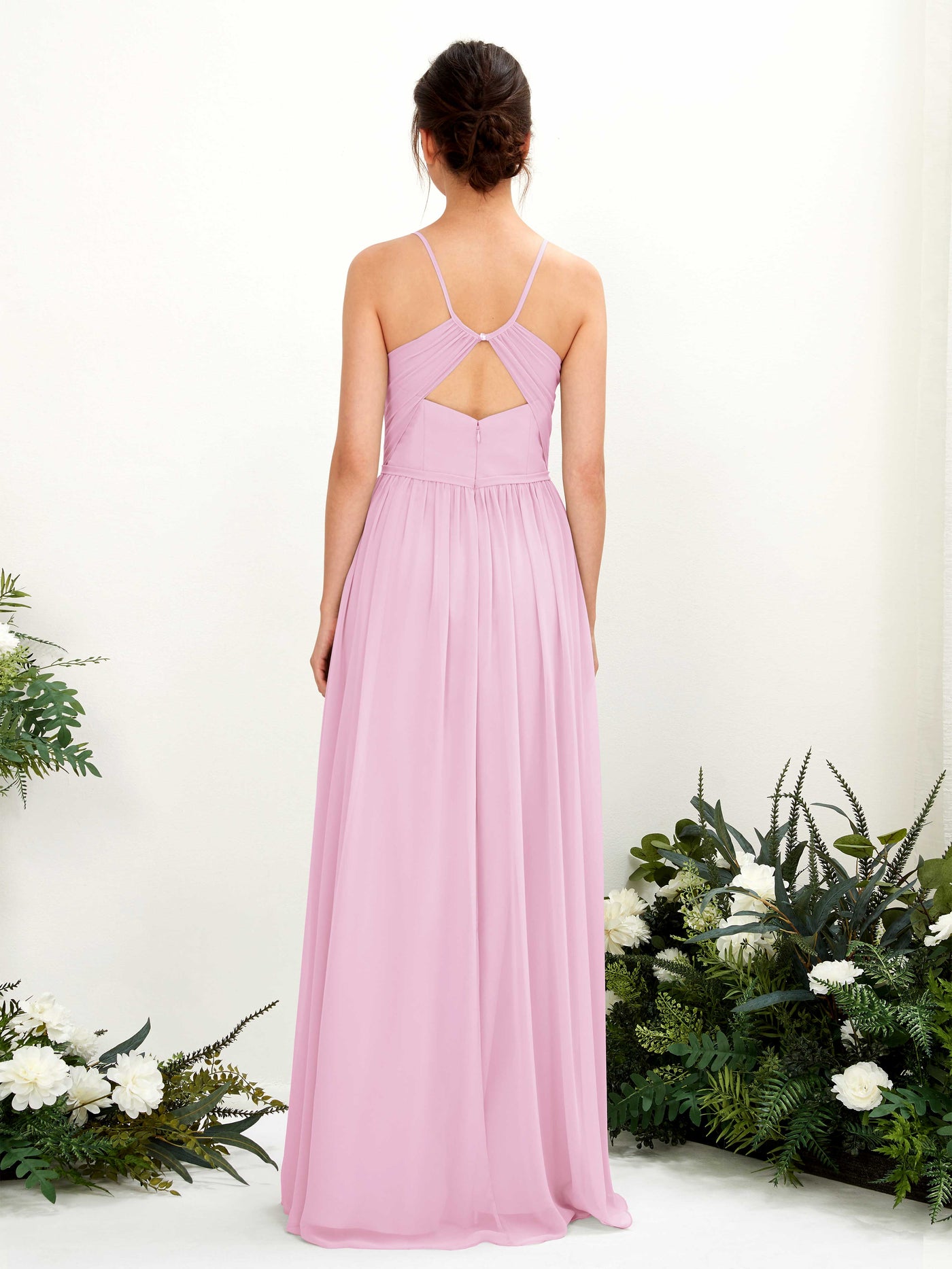 Carlyna Robe Trapèze Longueur ras du sol Col V Bretelles spaghetti Rose Bonbon #couleur_rose-bonbon