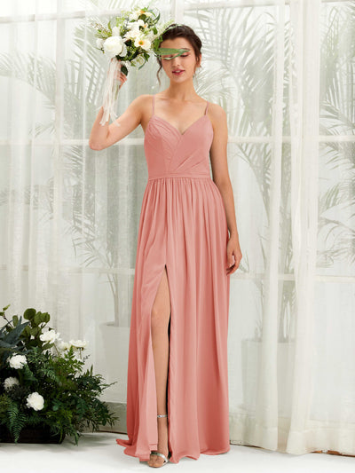 Carlyna Robe Trapèze Longueur ras du sol Col V Bretelles spaghetti Rose Champagne #couleur_rose-champagne