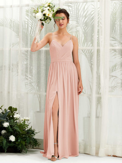Carlyna Robe Trapèze Longueur ras du sol Col V Bretelles spaghetti Rose Perle #couleur_rose-perle