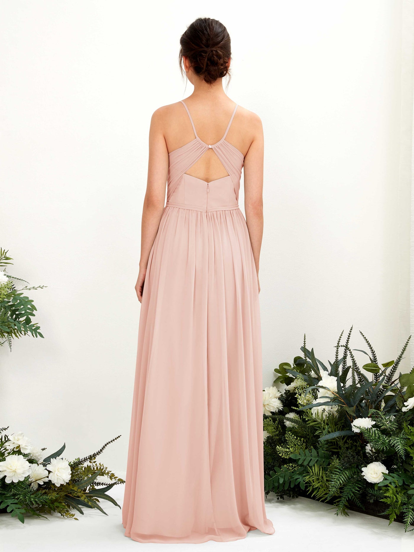 Carlyna Robe Trapèze Longueur ras du sol Col V Bretelles spaghetti Rose Perle #couleur_rose-perle