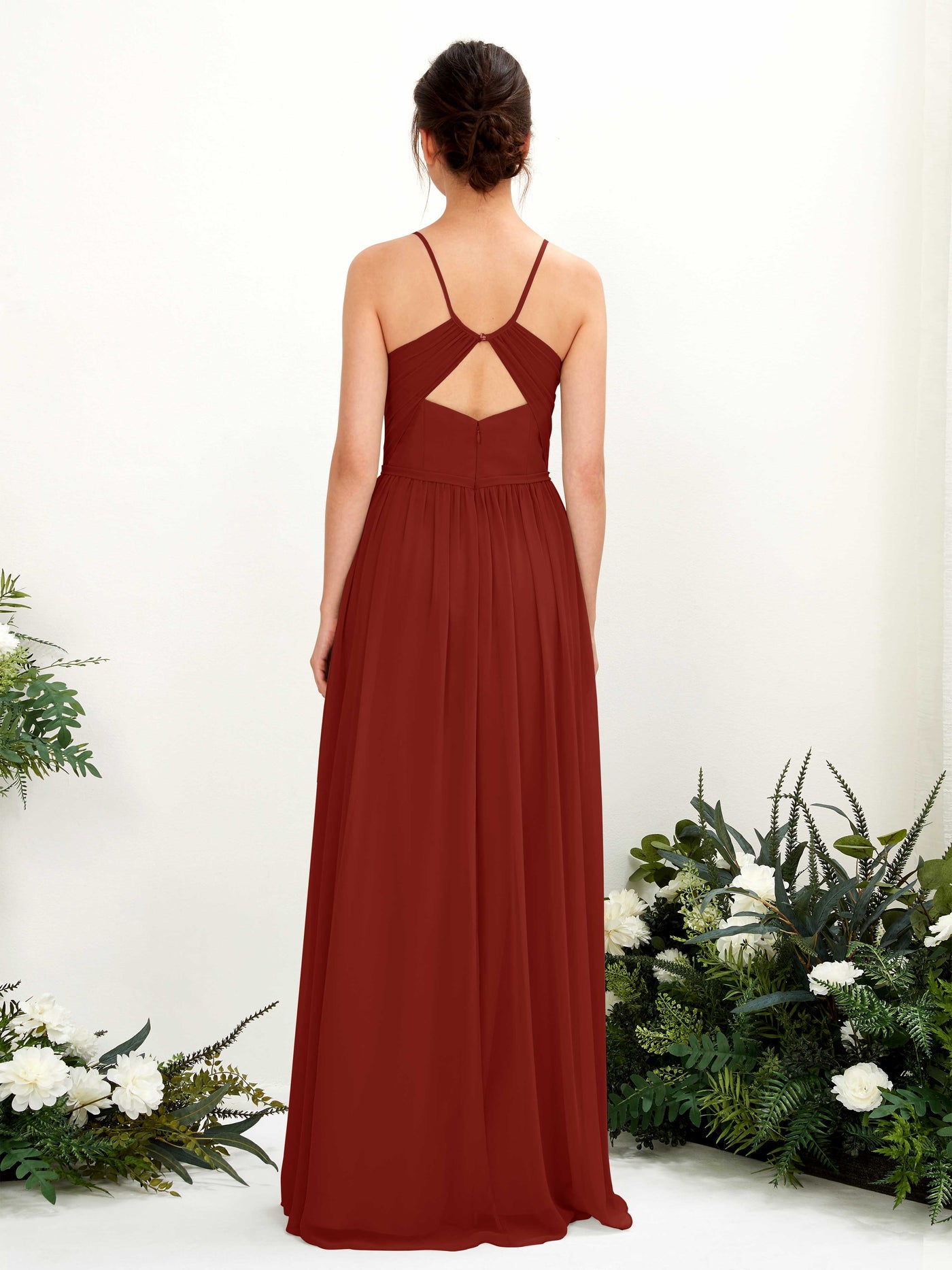 Carlyna Robe Trapèze Longueur ras du sol Col V Bretelles spaghetti Rouille #couleur_rouille