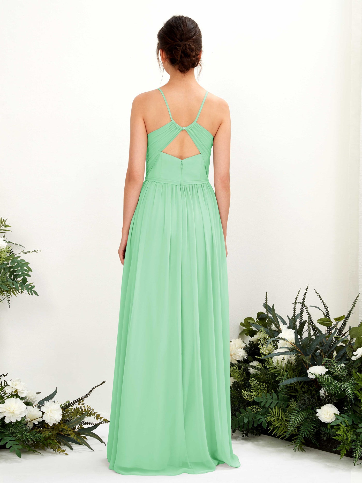 Carlyna Robe Trapèze Longueur ras du sol Col V Bretelles spaghetti Vert Menthe #couleur_vert-menthe