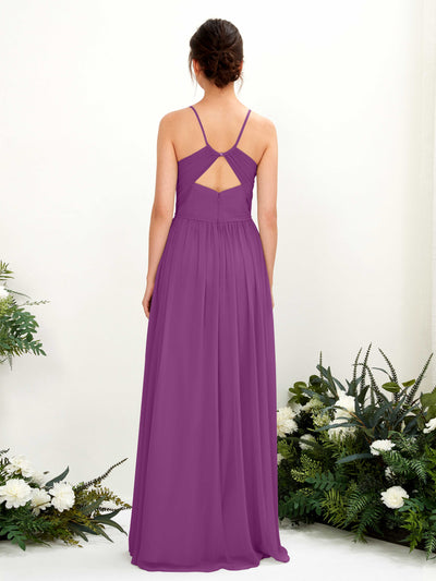Carlyna Robe Trapèze Longueur ras du sol Col V Bretelles spaghetti Violet #couleur_violet