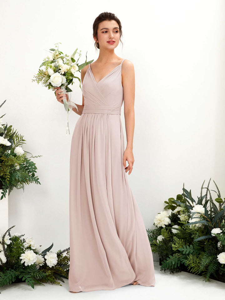 Carlyna Robe Trapèze Longueur ras du sol Col V Mousseline Biscotti 