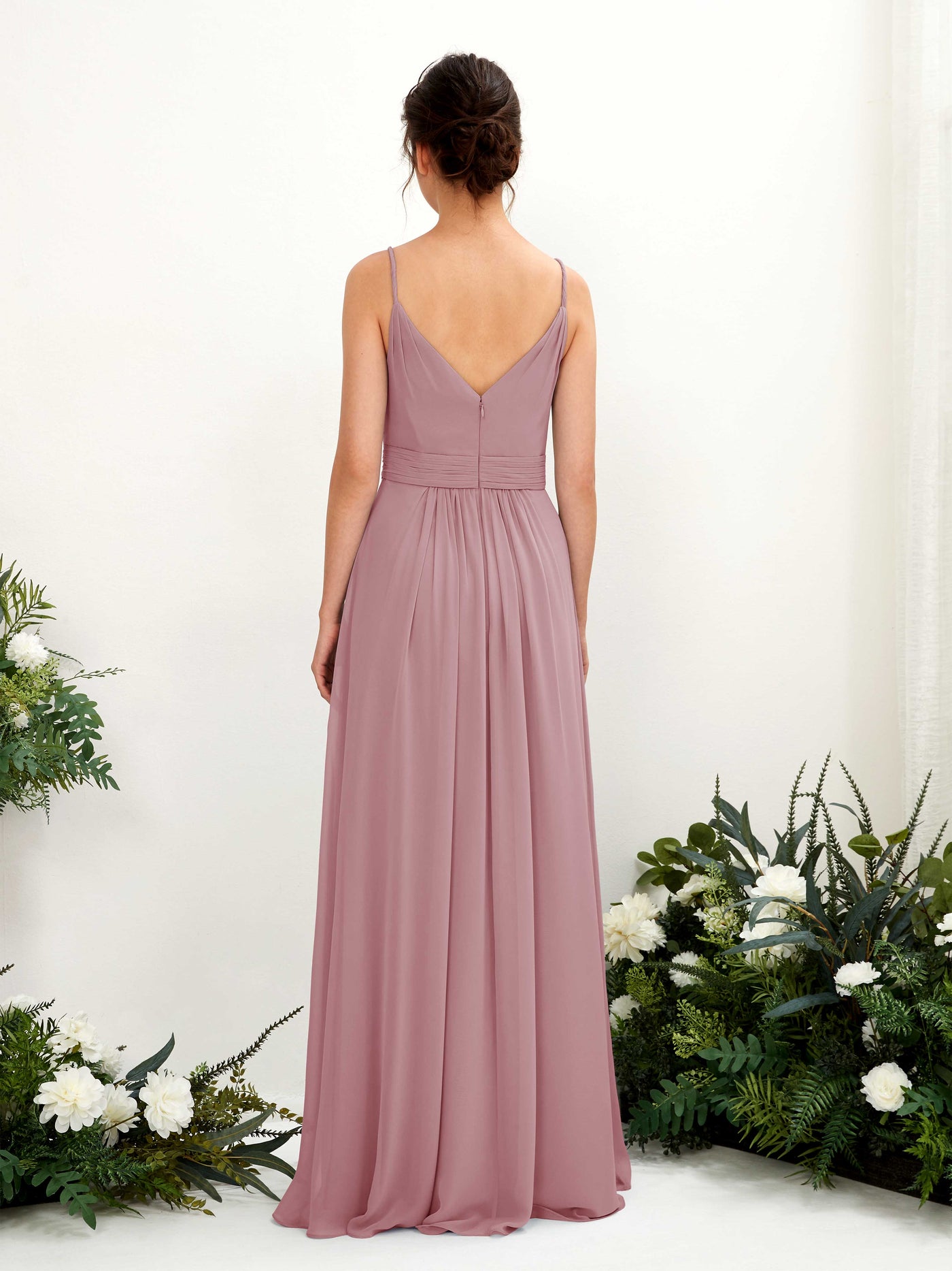 Carlyna Robe Trapèze Longueur ras du sol Col V Mousseline Mauve Vintage #couleur_mauve-vintage