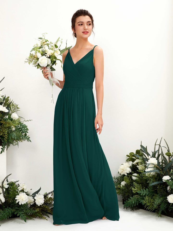 Carlyna Robe Trapèze Longueur ras du sol Col V Mousseline Émeraude Foncé 