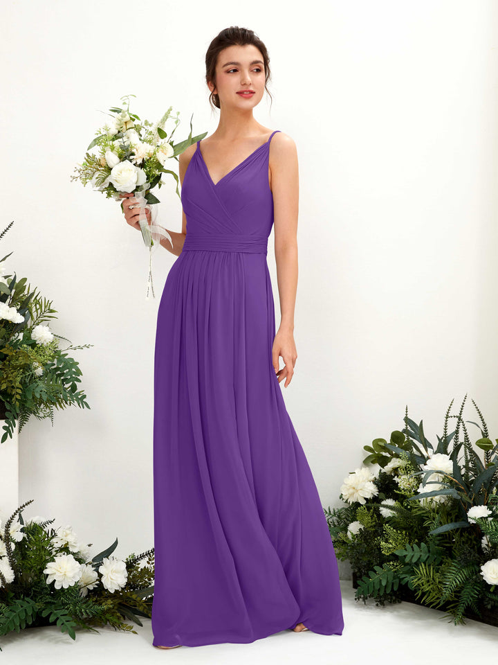 Carlyna Robe Trapèze Longueur ras du sol Col V Mousseline Régence 
