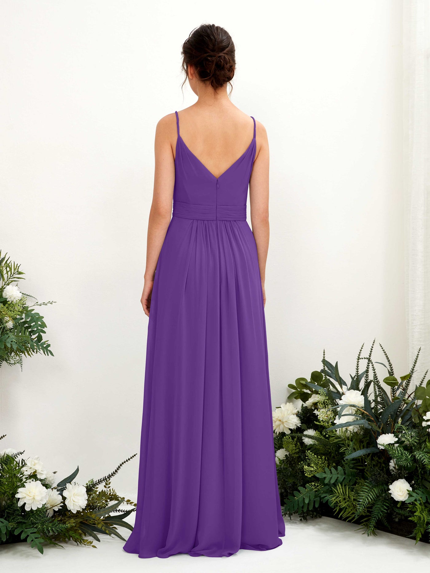 Carlyna Robe Trapèze Longueur ras du sol Col V Mousseline Régence #couleur_r-gence