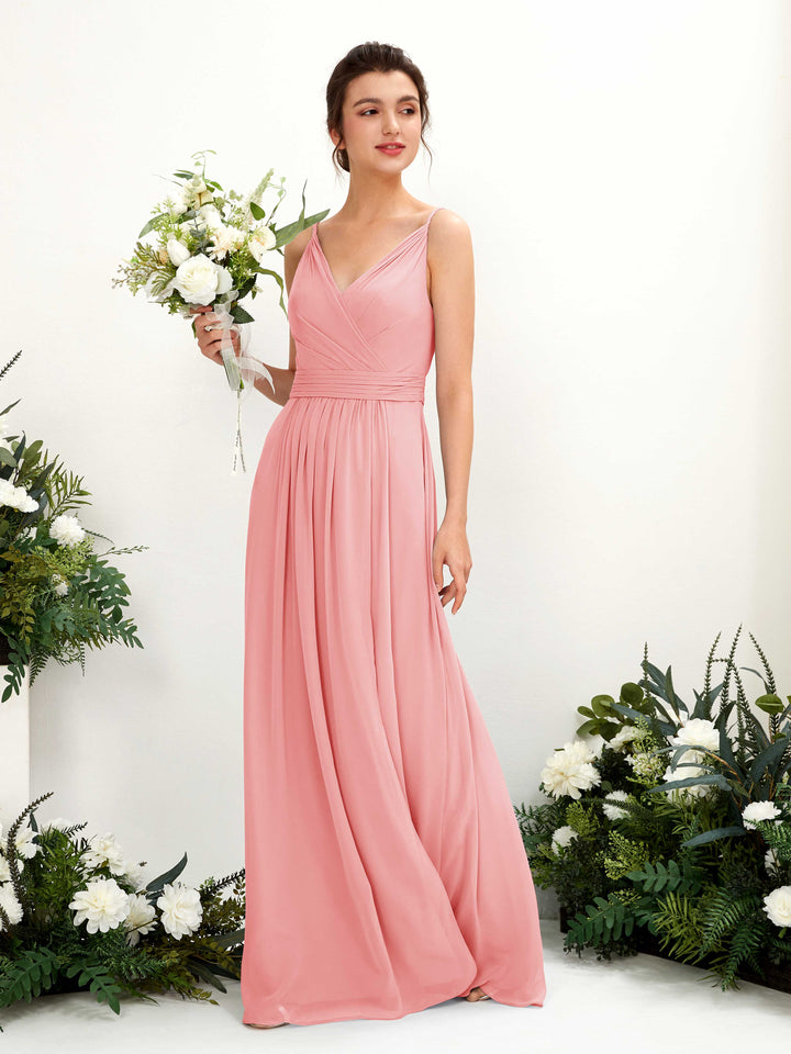 Carlyna Robe Trapèze Longueur ras du sol Col V Mousseline Rose Ballet 