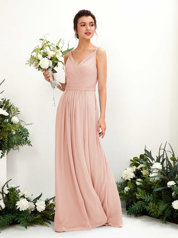 Carlyna Robe Trapèze Longueur ras du sol Col V Mousseline Rose Perle #couleur_rose-perle