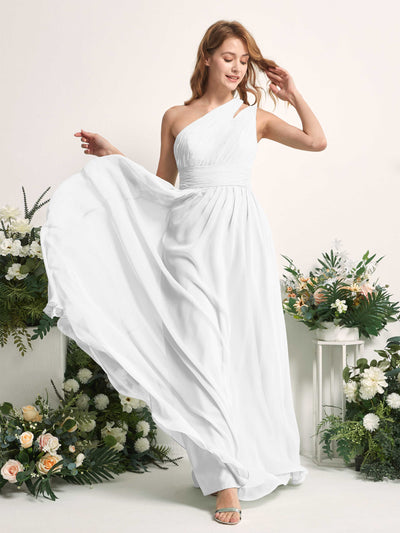 Carlyna Robe Trapèze Longueur ras du sol Décolleté Asymétrique Mousseline Demoiselle d'honneur Blanc #couleur_blanc