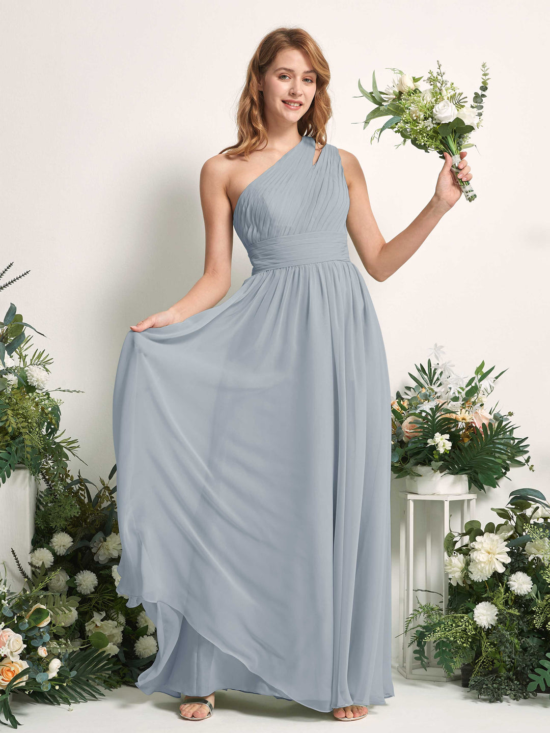 Carlyna Robe Trapèze Longueur ras du sol Décolleté Asymétrique Mousseline Demoiselle d&