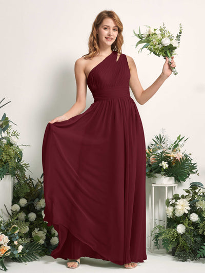Carlyna Robe Trapèze Longueur ras du sol Décolleté Asymétrique Mousseline Demoiselle d'honneur Bordeaux #couleur_bordeaux