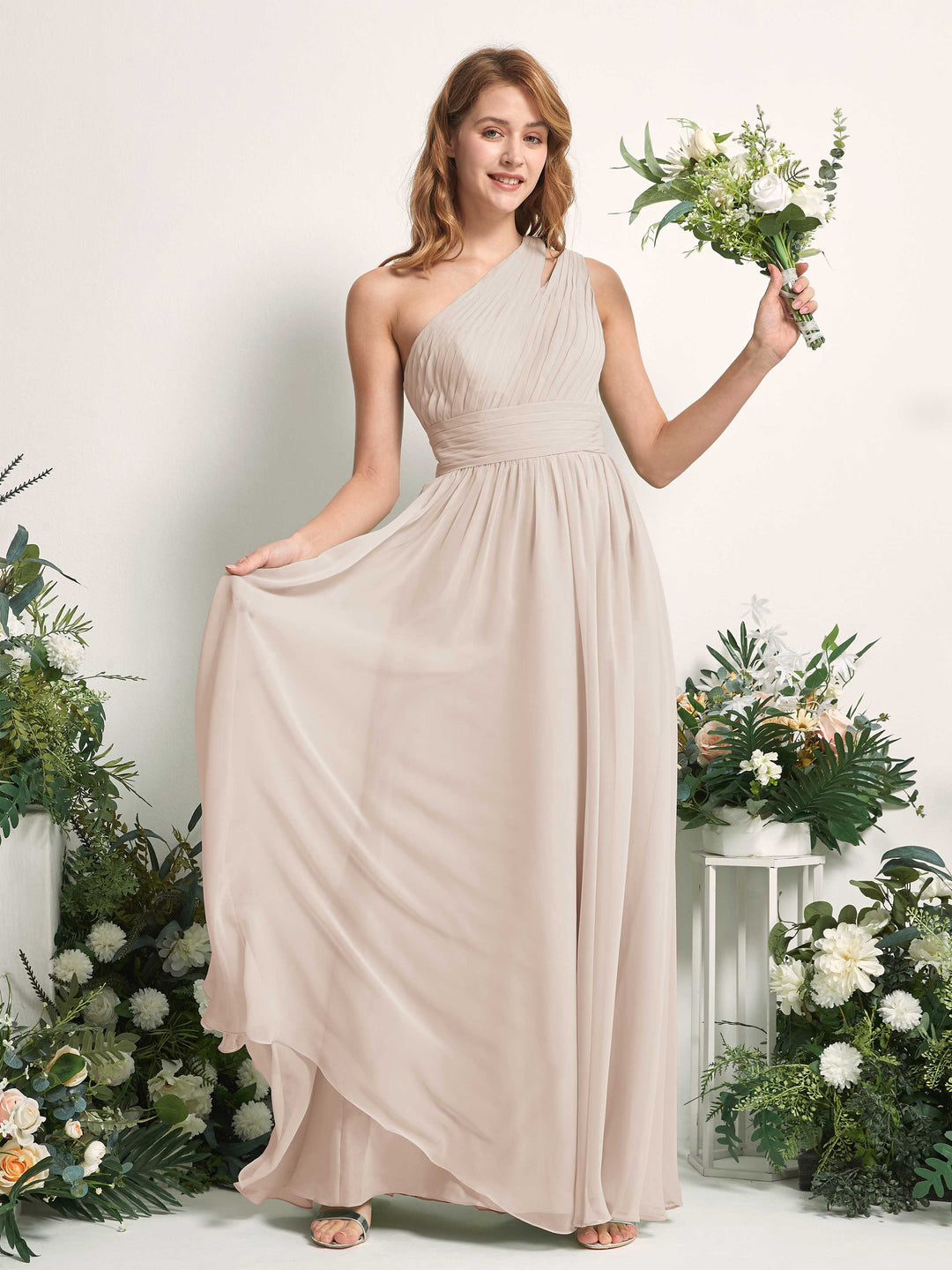 Carlyna Robe Trapèze Longueur ras du sol Décolleté Asymétrique Mousseline Demoiselle d&