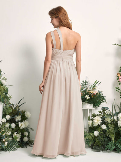 Carlyna Robe Trapèze Longueur ras du sol Décolleté Asymétrique Mousseline Demoiselle d'honneur Champagne #couleur_champagne