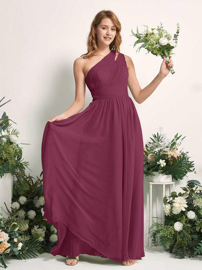 Carlyna Robe Trapèze Longueur ras du sol Décolleté Asymétrique Mousseline Demoiselle d'honneur Chianti #couleur_chianti