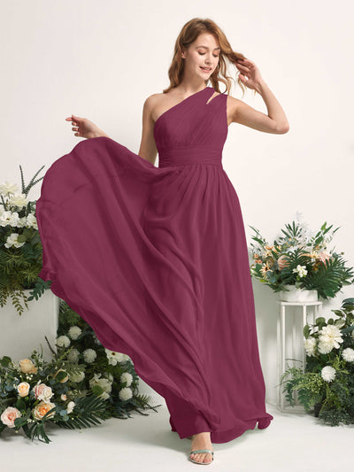Carlyna Robe Trapèze Longueur ras du sol Décolleté Asymétrique Mousseline Demoiselle d'honneur Chianti #couleur_chianti