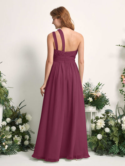 Carlyna Robe Trapèze Longueur ras du sol Décolleté Asymétrique Mousseline Demoiselle d'honneur Chianti #couleur_chianti