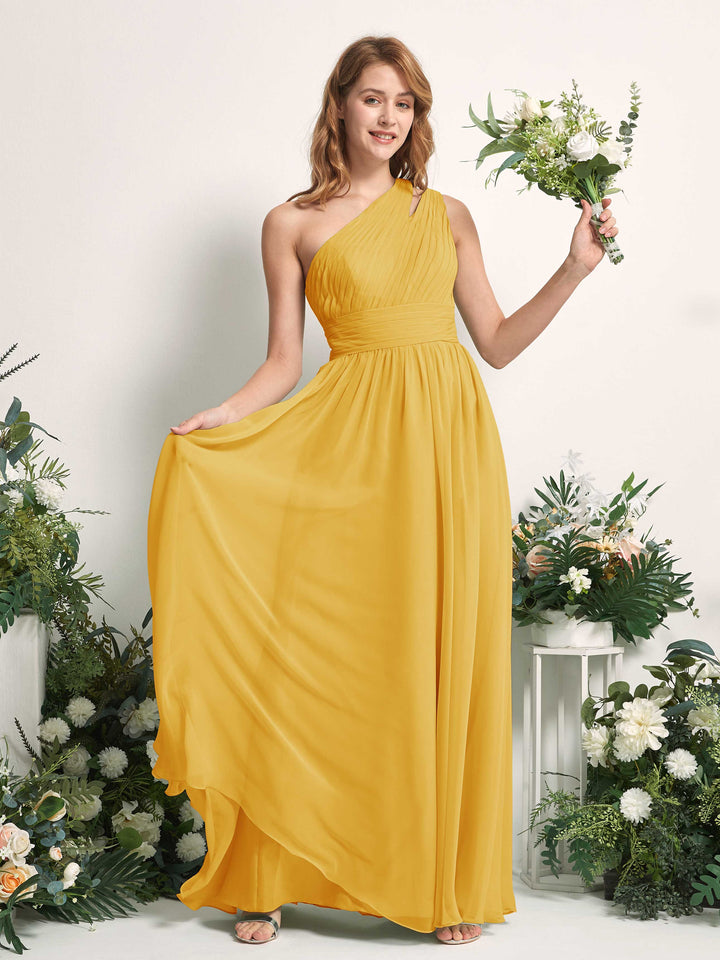 Carlyna Robe Trapèze Longueur ras du sol Décolleté Asymétrique Mousseline Demoiselle d&