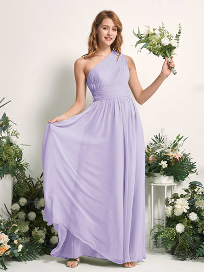Carlyna Robe Trapèze Longueur ras du sol Décolleté Asymétrique Mousseline Demoiselle d'honneur Lilas #couleur_lilas