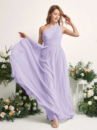 Carlyna Robe Trapèze Longueur ras du sol Décolleté Asymétrique Mousseline Demoiselle d'honneur Lilas #couleur_lilas