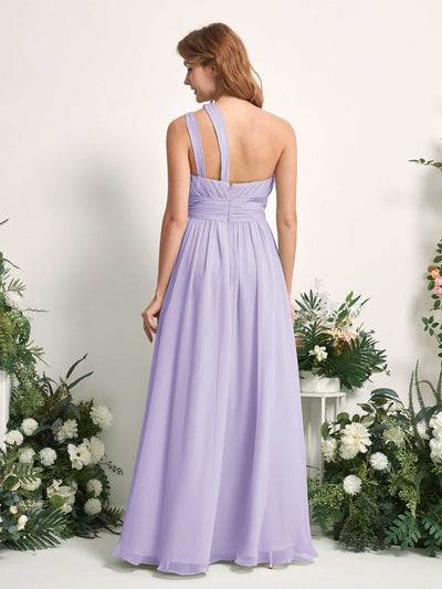 Carlyna Robe Trapèze Longueur ras du sol Décolleté Asymétrique Mousseline Demoiselle d'honneur Lilas #couleur_lilas