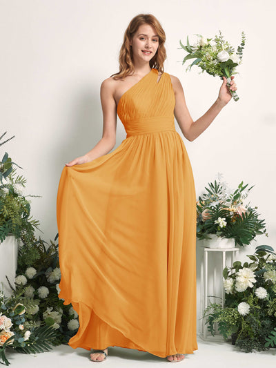 Carlyna Robe Trapèze Longueur ras du sol Décolleté Asymétrique Mousseline Demoiselle d'honneur Mangue #couleur_mangue