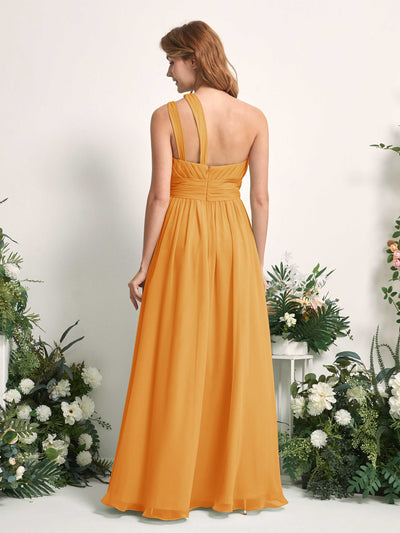 Carlyna Robe Trapèze Longueur ras du sol Décolleté Asymétrique Mousseline Demoiselle d'honneur Mangue #couleur_mangue